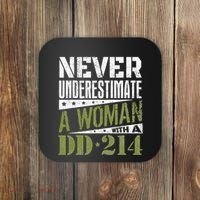 DD 214 Never Underestimate A Woman With DD214 Veteran Coaster thumb 0