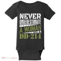 DD 214 Never Underestimate A Woman With DD214 Veteran Baby Bodysuit thumb 0