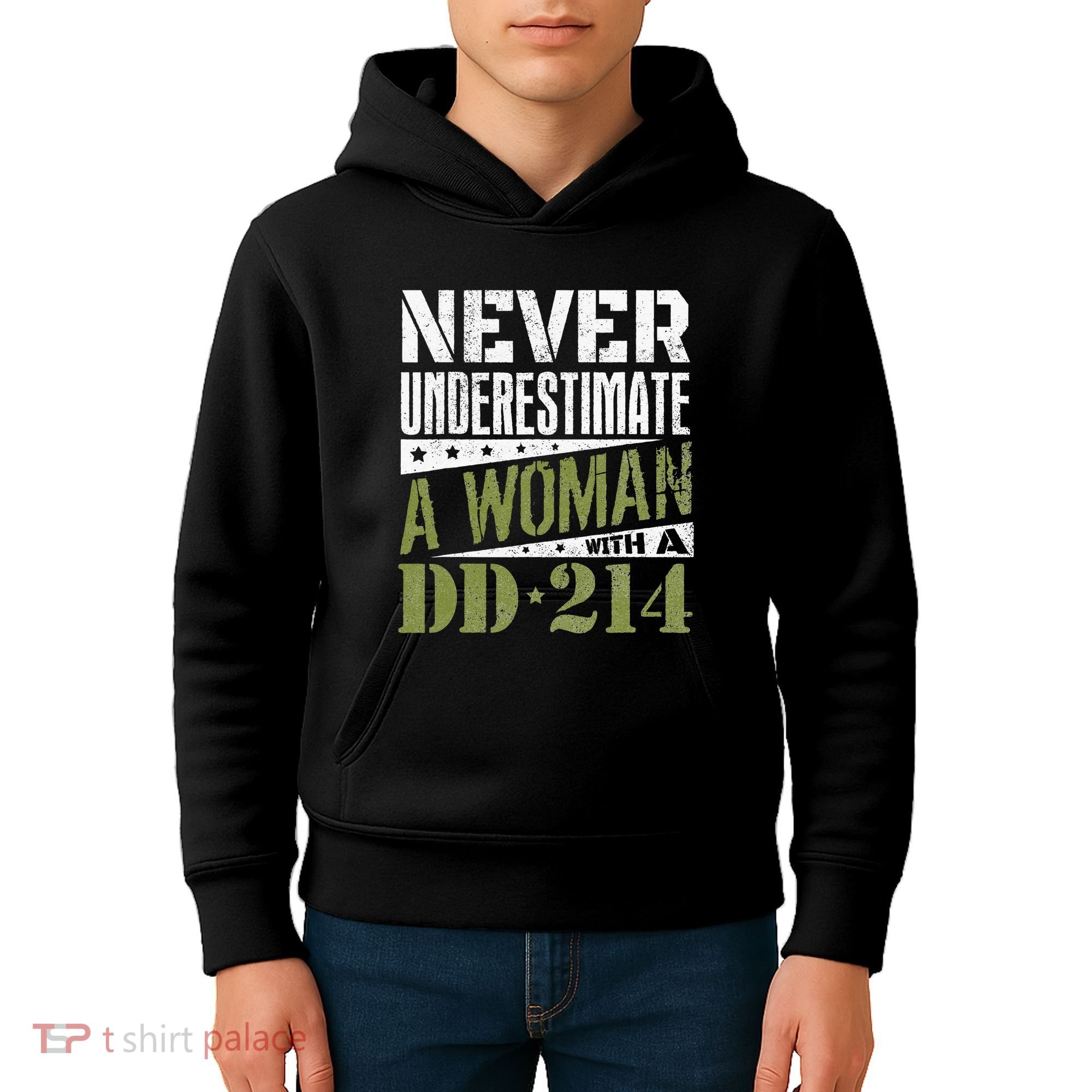 DD 214 Never Underestimate A Woman With DD214 Veteran Kids Hoodie