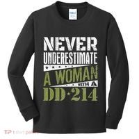 DD 214 Never Underestimate A Woman With DD214 Veteran Kids Long Sleeve Shirt thumb 0