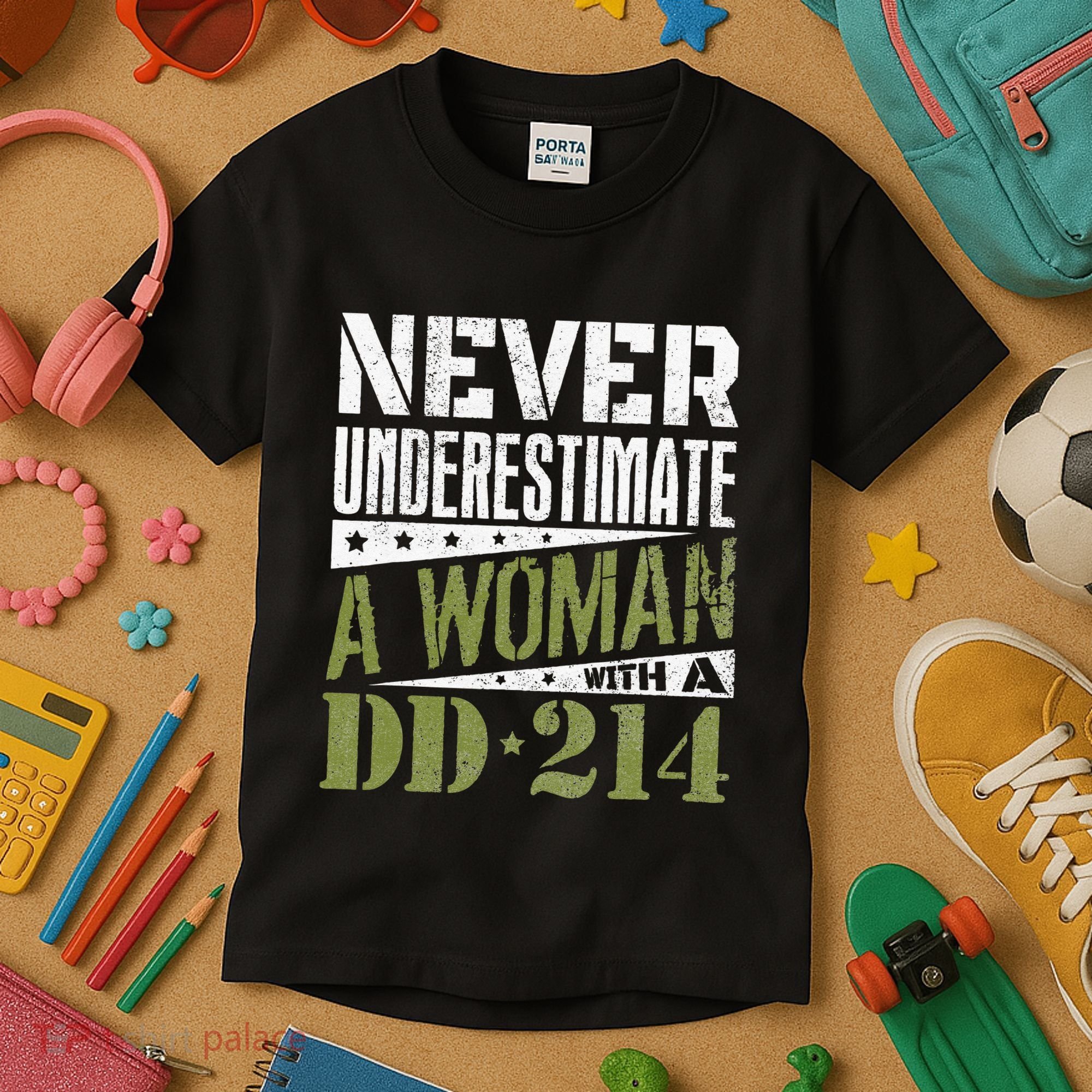 DD 214 Never Underestimate A Woman With DD214 Veteran Kids T-Shirt