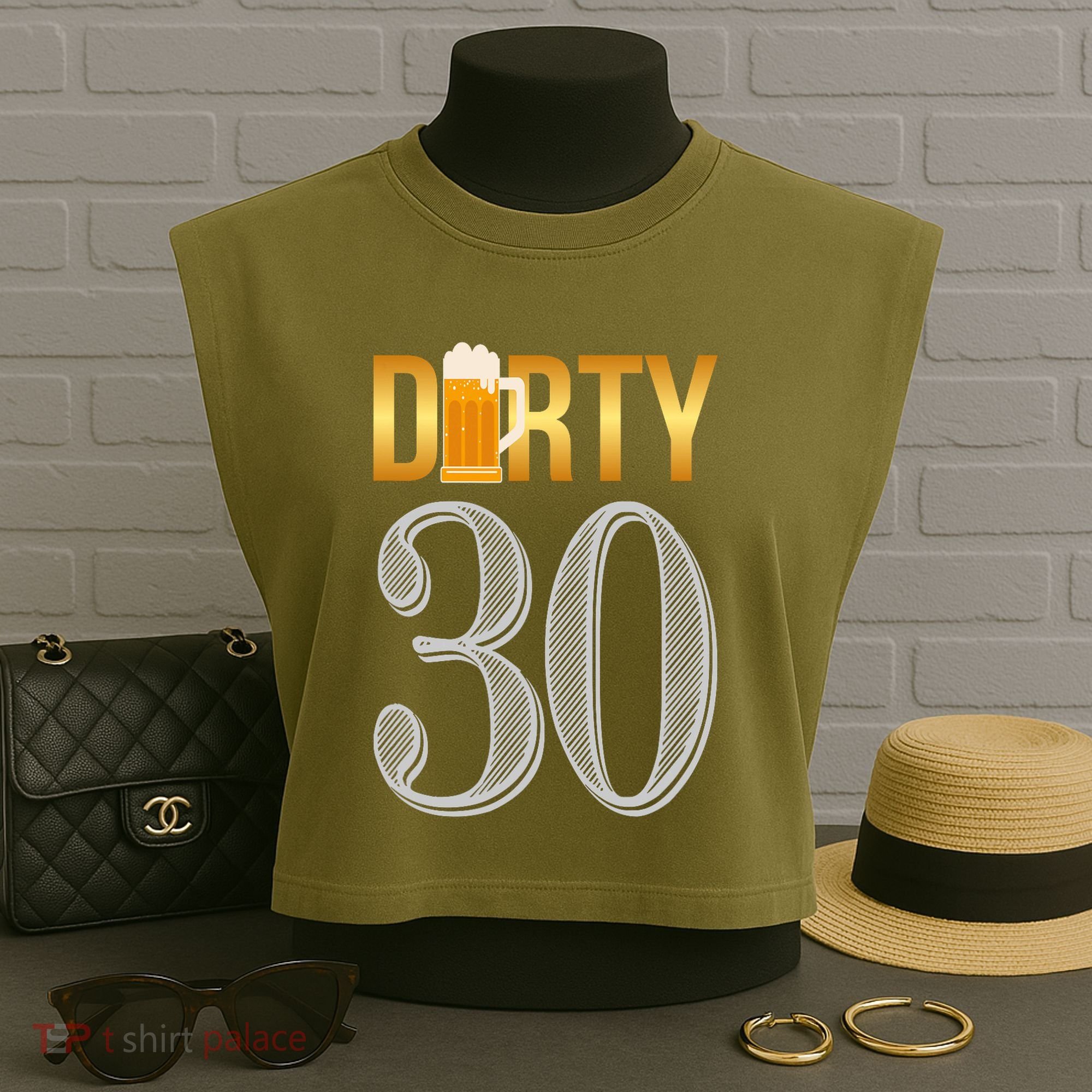 Dirty 30 30th Birthday Beer Thirty Garment-Dyed Women's Muscle Tee