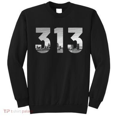 Detroit 313 Area Code Skyline Michigan Vintage Sweatshirt