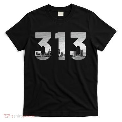 Detroit 313 Area Code Skyline Michigan Vintage T-Shirt