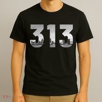 Detroit 313 Area Code Skyline Michigan Vintage T-Shirt thumb 3