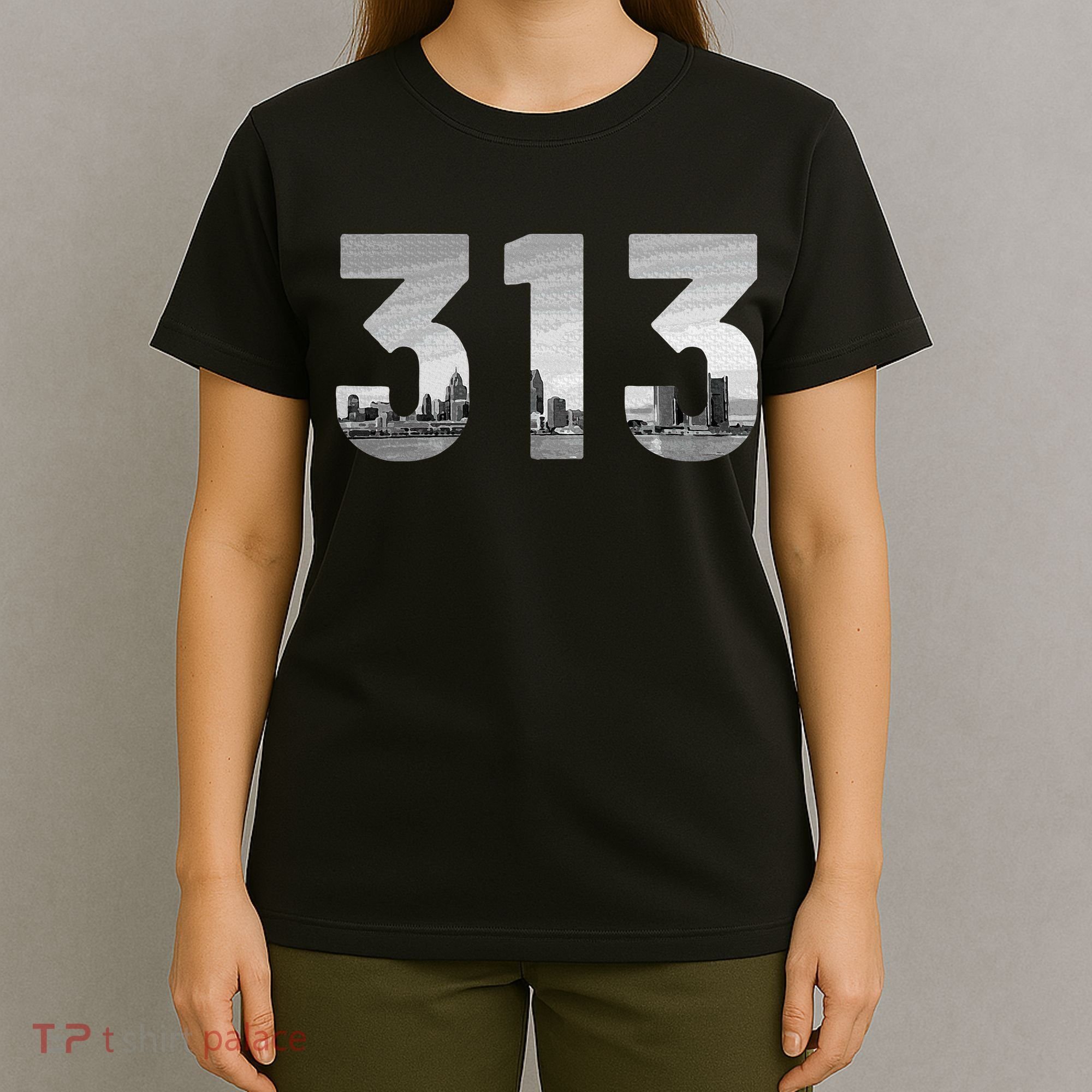 Detroit 313 Area Code Skyline Michigan Vintage T-Shirt