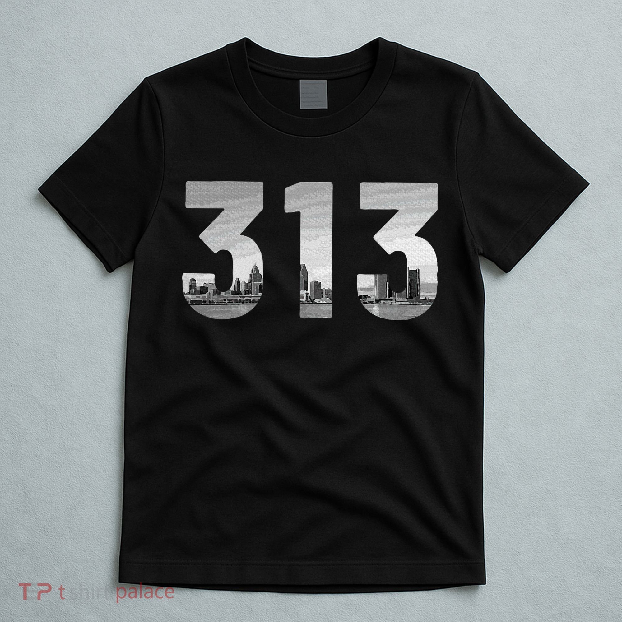 Detroit 313 Area Code Skyline Michigan Vintage T-Shirt