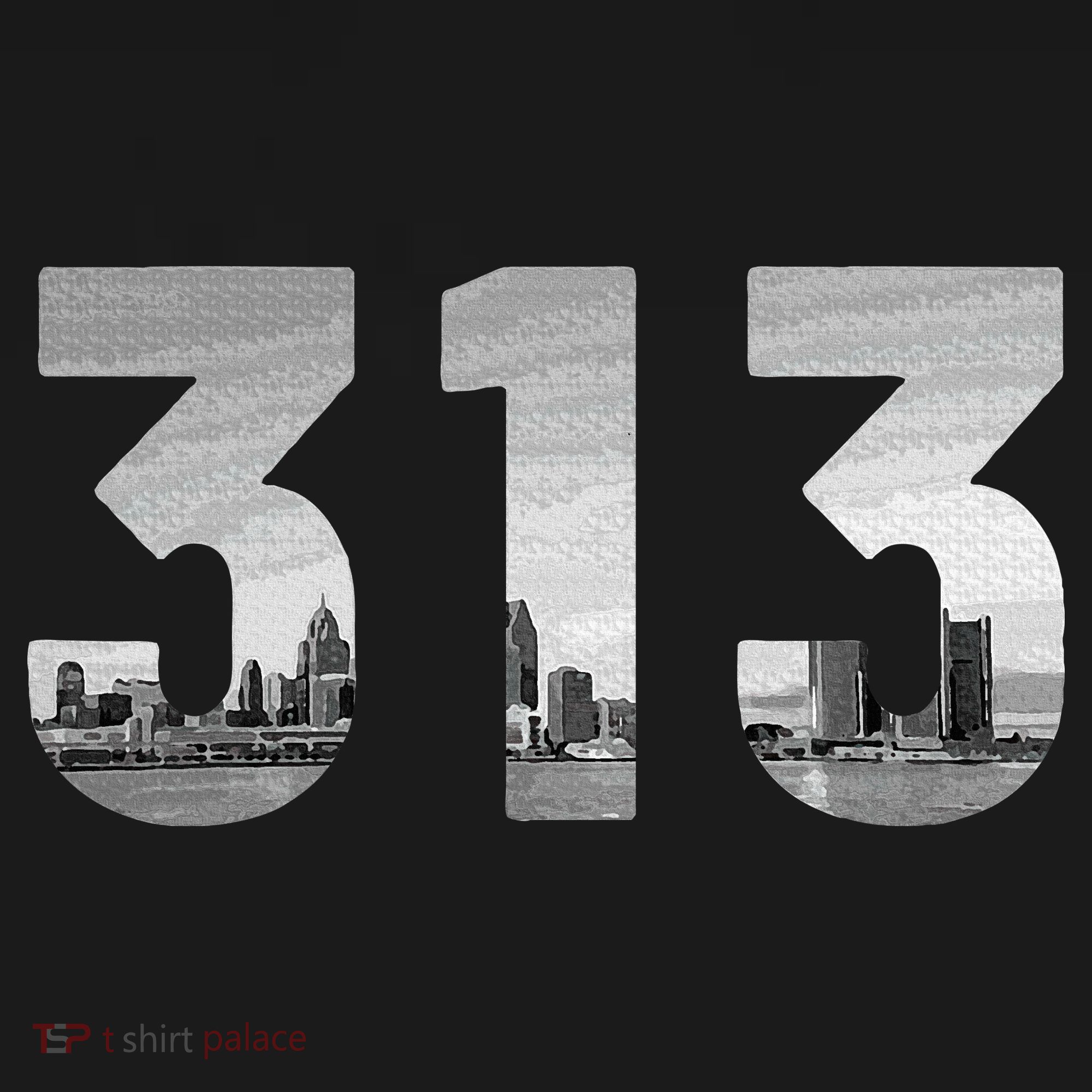 Detroit 313 Area Code Skyline Michigan Vintage T-Shirt