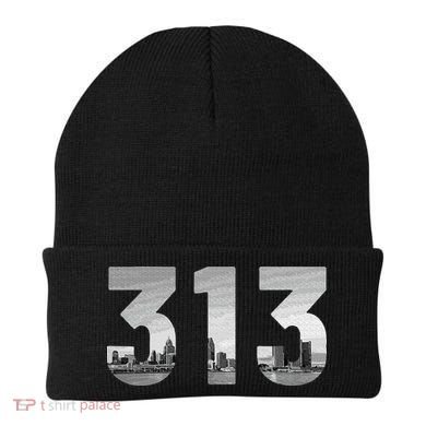 Detroit 313 Area Code Skyline Michigan Vintage Beanie