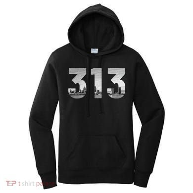 Detroit 313 Area Code Skyline Michigan Vintage Women's Hoodie