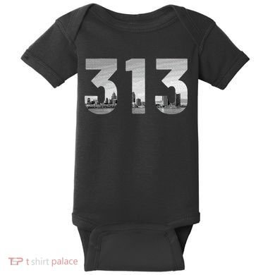 Detroit 313 Area Code Skyline Michigan Vintage Baby Bodysuit