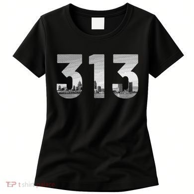 Detroit 313 Area Code Skyline Michigan Vintage Women's T-Shirt