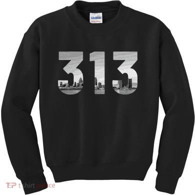 Detroit 313 Area Code Skyline Michigan Vintage Kids Sweatshirt