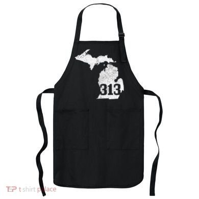 Detroit 313 Area Code Michigan Map State Pride Vintage Apron