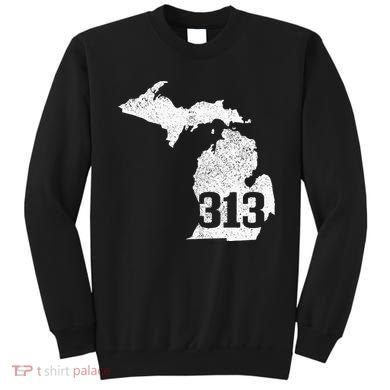 Detroit 313 Area Code Michigan Map State Pride Vintage Sweatshirt