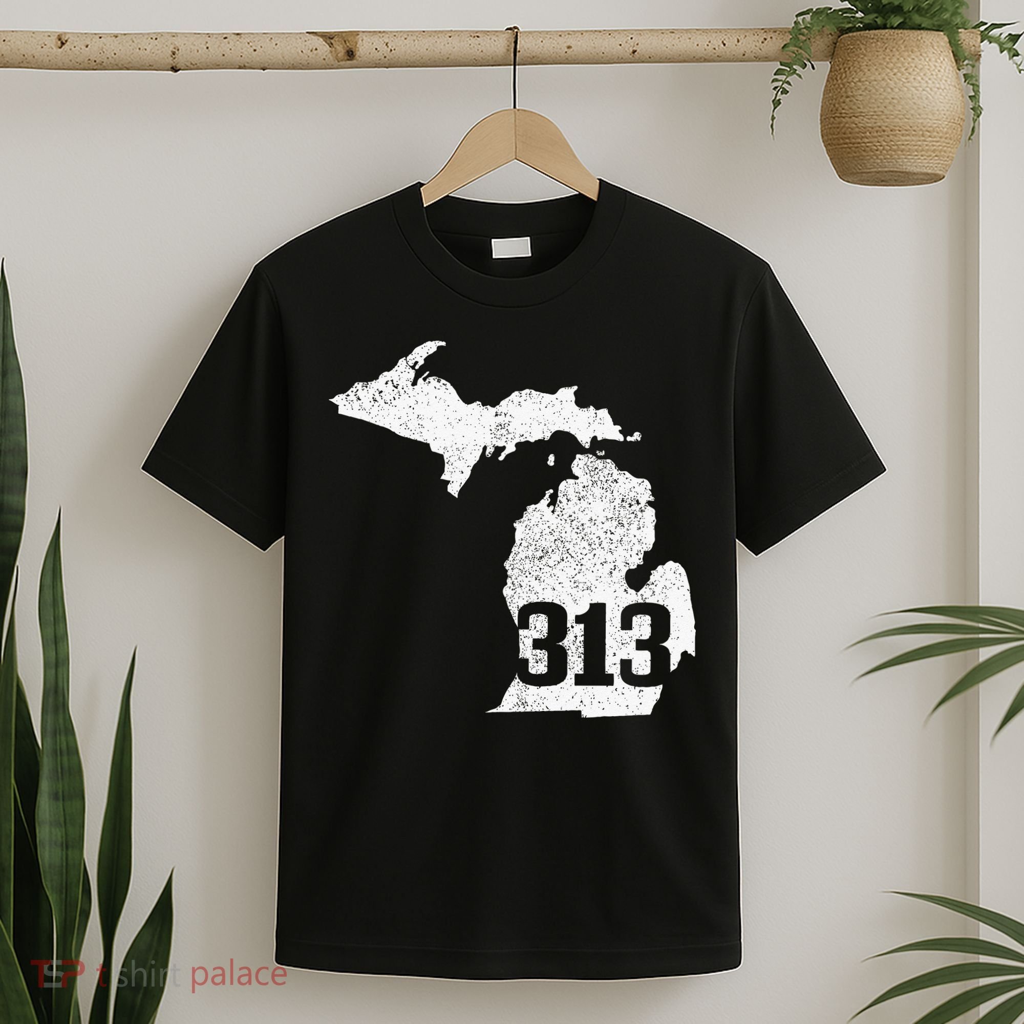 Detroit 313 Area Code Michigan Map State Pride Vintage T-Shirt