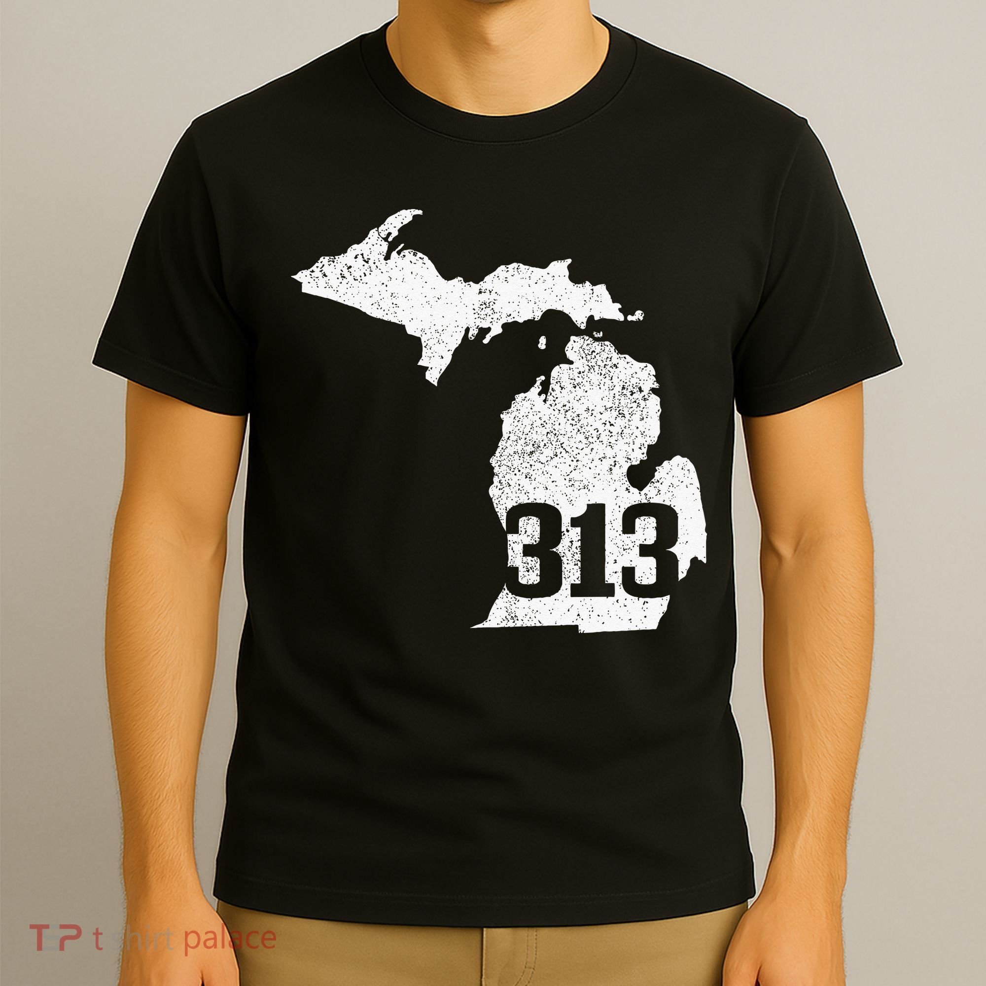 Detroit 313 Area Code Michigan Map State Pride Vintage T-Shirt