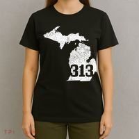 Detroit 313 Area Code Michigan Map State Pride Vintage T-Shirt thumb 4