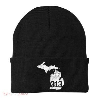 Detroit 313 Area Code Michigan Map State Pride Vintage Beanie