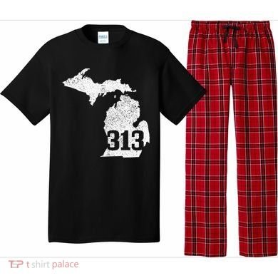Detroit 313 Area Code Michigan Map State Pride Vintage Pajama Set