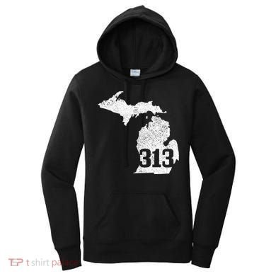 Detroit 313 Area Code Michigan Map State Pride Vintage Women's Hoodie