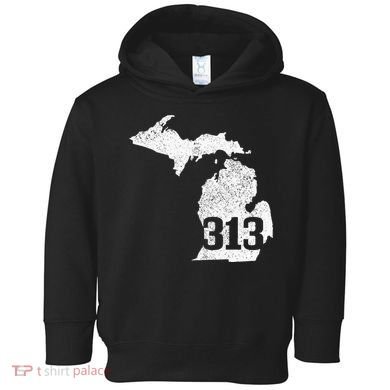 Detroit 313 Area Code Michigan Map State Pride Vintage Toddler Hoodie
