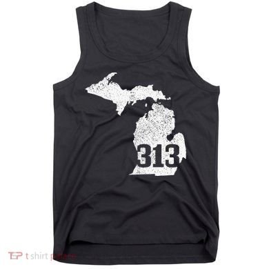 Detroit 313 Area Code Michigan Map State Pride Vintage Tank Top