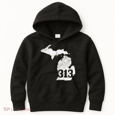 Detroit 313 Area Code Michigan Map State Pride Vintage Kids Hoodie