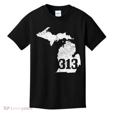 Detroit 313 Area Code Michigan Map State Pride Vintage Kids T-Shirt