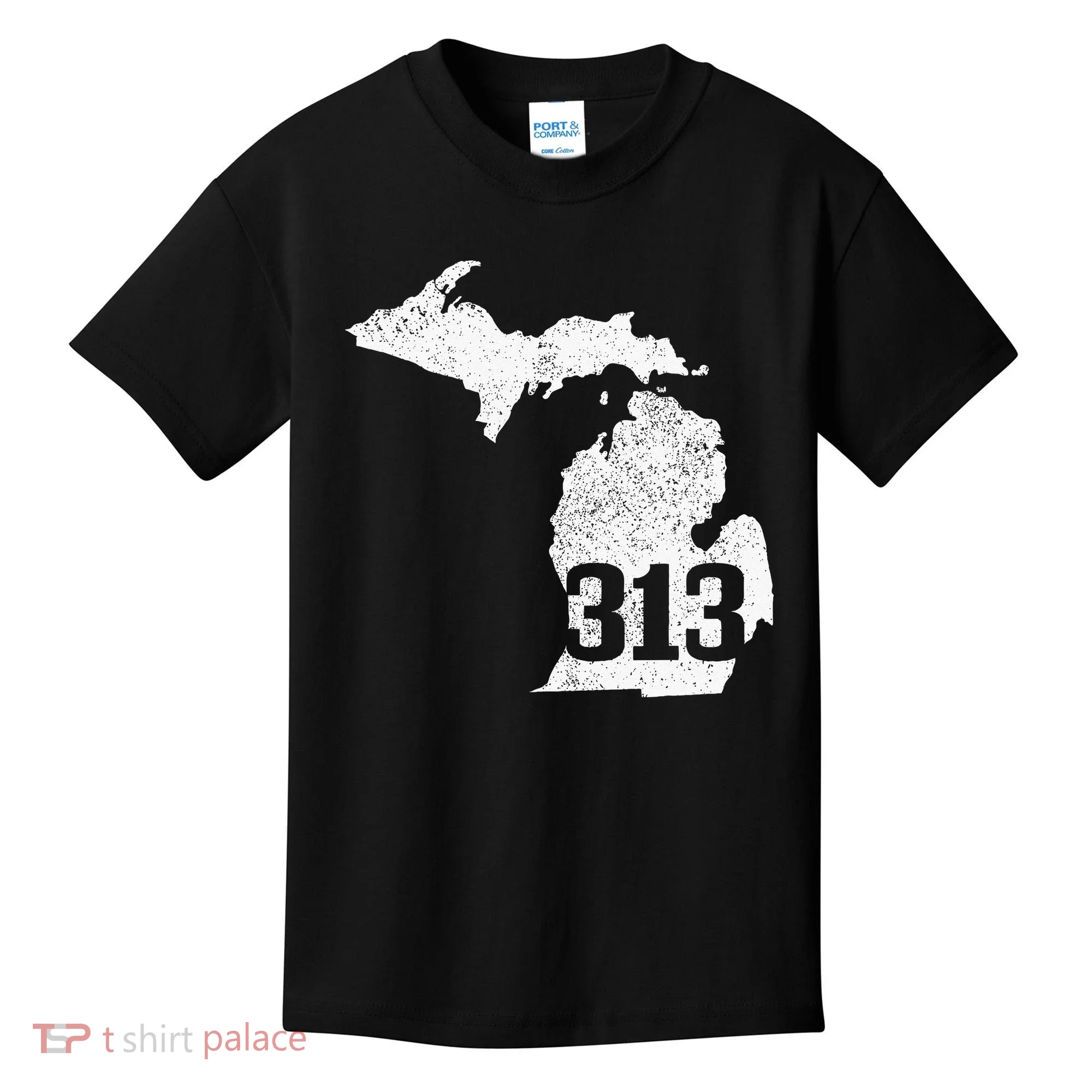 Detroit 313 Area Code Michigan Map State Pride Vintage Kids T-Shirt