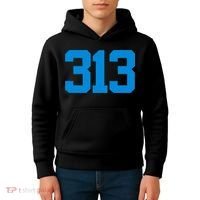 Detroit 313 Area Code GRIT Sports Fan Detroiter Fan Kids Hoodie thumb 4