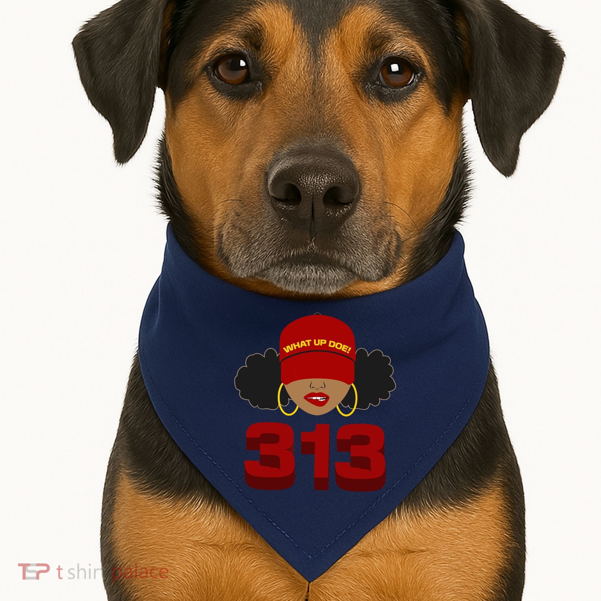 Detroit 313 Area Code What Up Doe Black Woman USA-Made Doggie Bandana