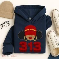 Detroit 313 Area Code What Up Doe Black Woman Hoodie thumb 4
