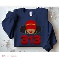 Detroit 313 Area Code What Up Doe Black Woman Sweatshirt thumb 2
