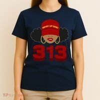 Detroit 313 Area Code What Up Doe Black Woman T-Shirt thumb 4