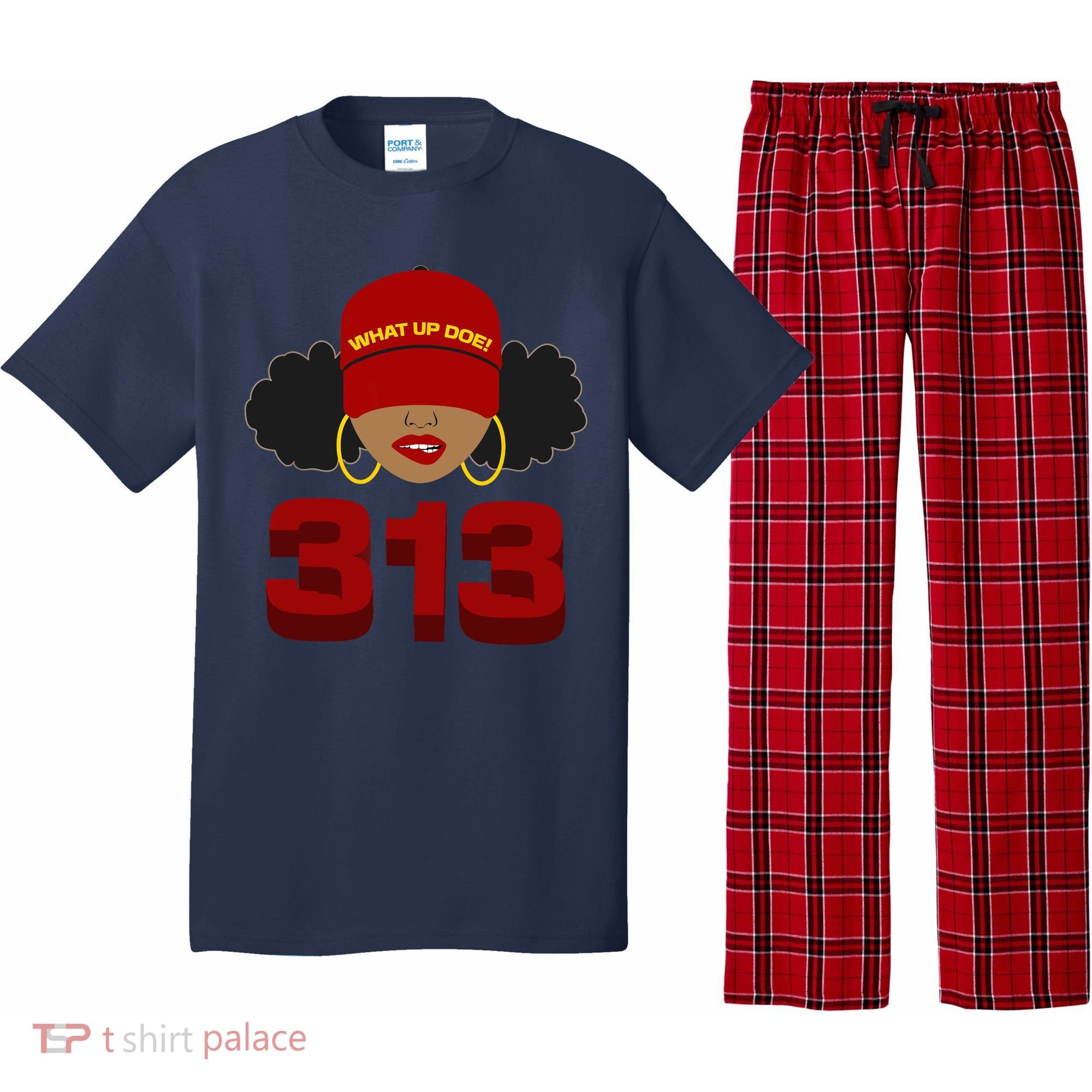 Detroit 313 Area Code What Up Doe Black Woman Pajama Set