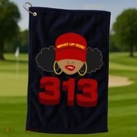 Detroit 313 Area Code What Up Doe Black Woman Golf Towel thumb 1