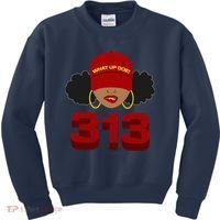 Detroit 313 Area Code What Up Doe Black Woman Kids Sweatshirt thumb 0
