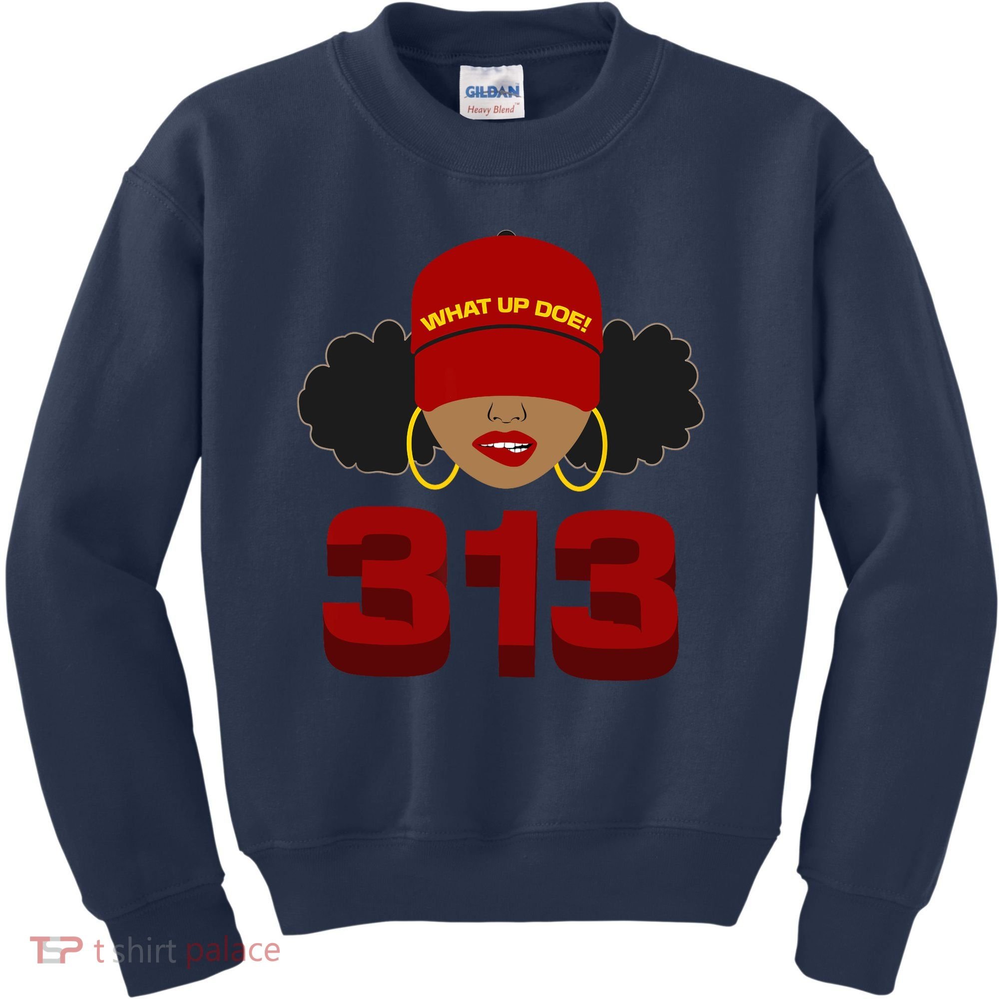 Detroit 313 Area Code What Up Doe Black Woman Kids Sweatshirt