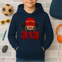 Detroit 313 Area Code What Up Doe Black Woman Kids Hoodie thumb 2