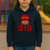 Detroit 313 Area Code What Up Doe Black Woman Kids Hoodie thumb 3