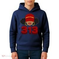 Detroit 313 Area Code What Up Doe Black Woman Kids Hoodie thumb 4