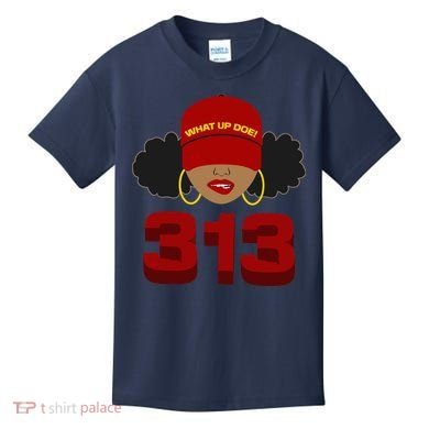 Detroit 313 Area Code What Up Doe Black Woman Kids T-Shirt