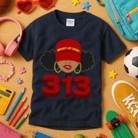 Detroit 313 Area Code What Up Doe Black Woman Kids T-Shirt thumb 3