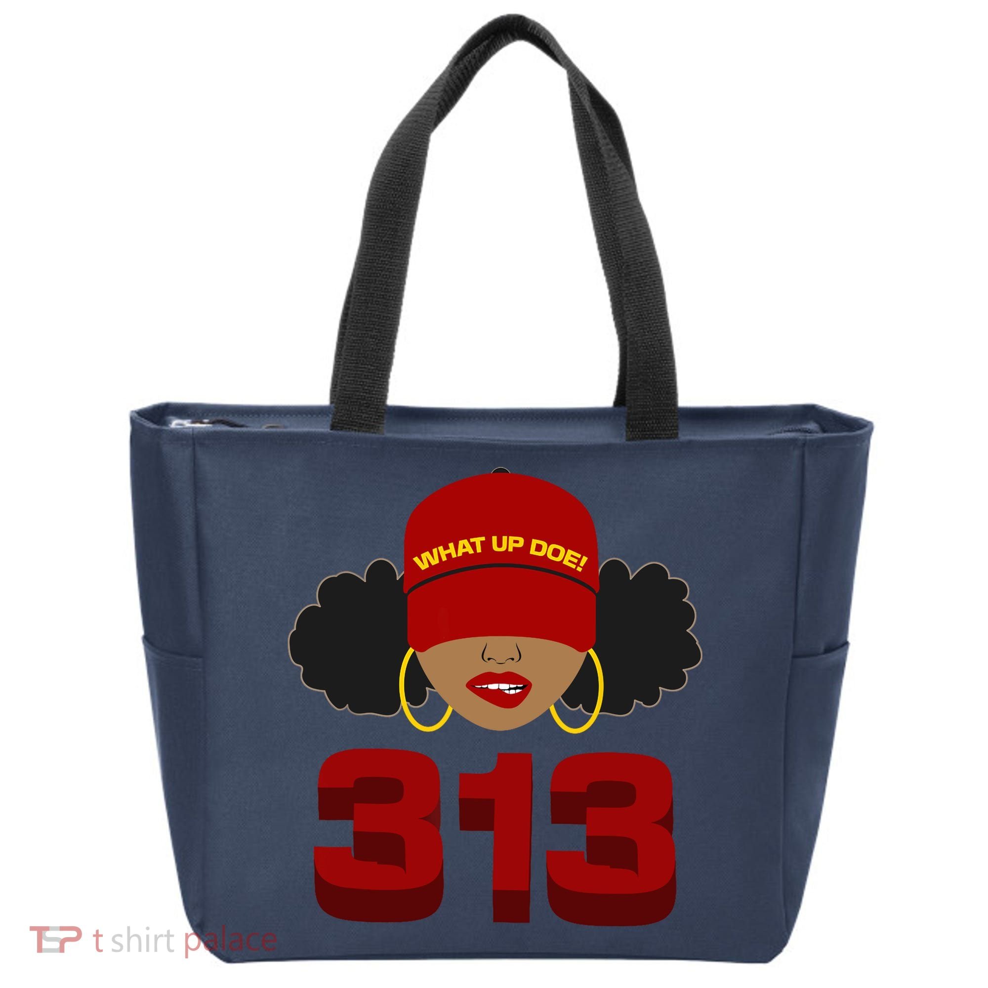 Detroit 313 Area Code What Up Doe Black Woman Tote Bag