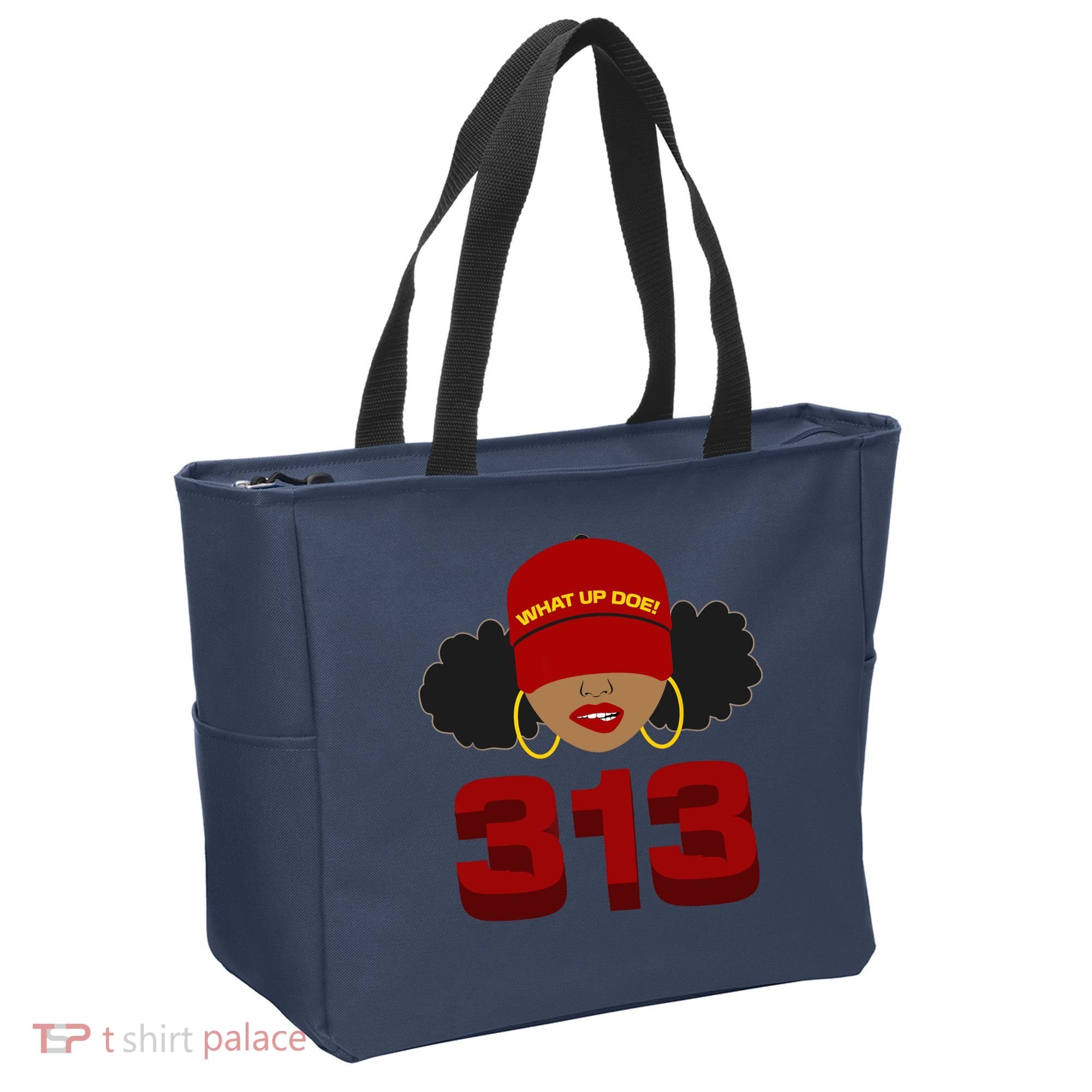 Detroit 313 Area Code What Up Doe Black Woman Tote Bag