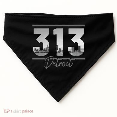 Detroit 313 Area Code Skyline Michigan Vintage USA-Made Doggie Bandana