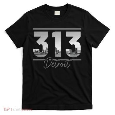 Detroit 313 Area Code Skyline Michigan Vintage T-Shirt