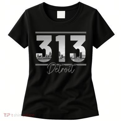 Detroit 313 Area Code Skyline Michigan Vintage Women's T-Shirt