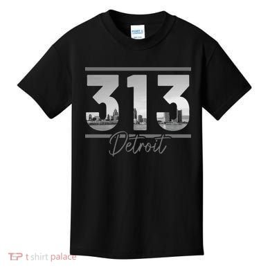 Detroit 313 Area Code Skyline Michigan Vintage Kids T-Shirt